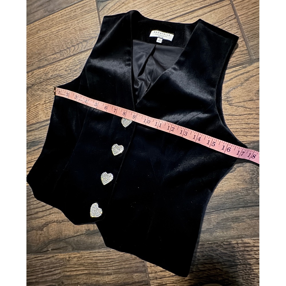 Bagatelle Collection Black Velvet Vest Rhinestone‎ Heart Buttons Women's Size S - Picture 6 of 8